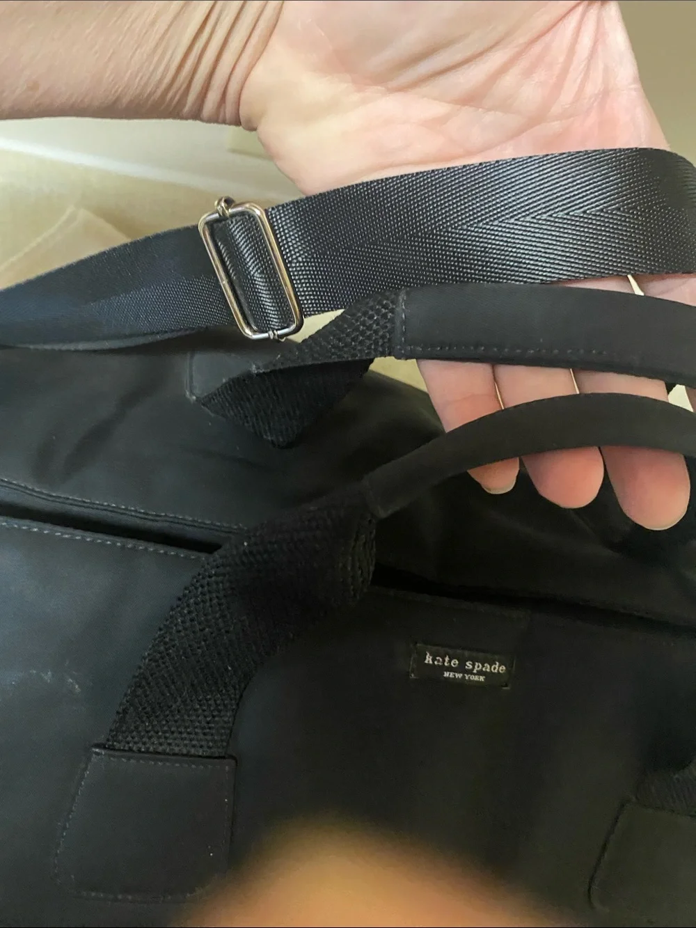 kate spade Black Nylon Travel, or weekender bag with Adjustable Shoulder Strap